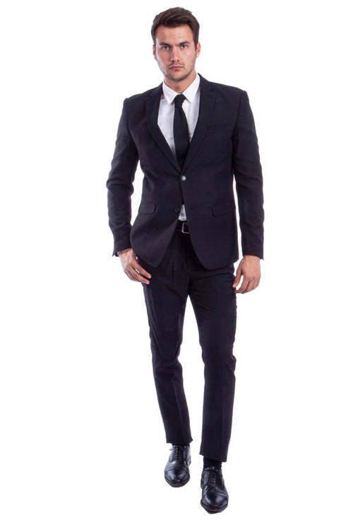 Men's Two Button Basic Hybrid Fit Business Suit In Black