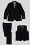 Men's Two Button Vested Slim Fit Suit In Black Birdseye Pattern