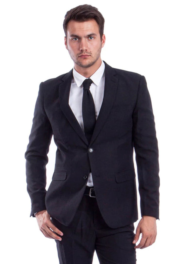 Men's Two Button Basic Hybrid Fit Business Suit In Black