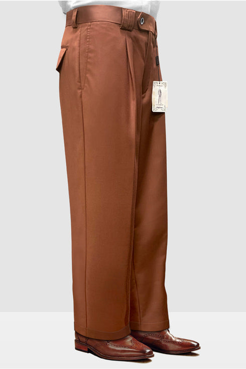 Mens Italian Wool Wide Leg Dress Pants in Copper