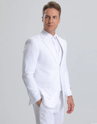Mens Jacket + Pants Summer Seersucker Suit in White Pinstripe