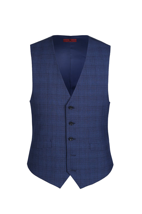 San Gemini Collection - 3 Piece Suit 2 Buttons Blue Glen Plaid Regular Fit