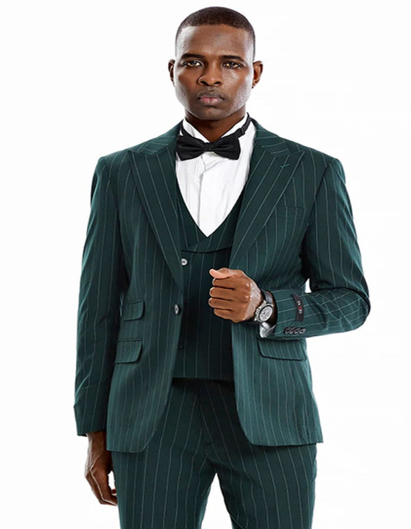 1920s Mens Suit - 1920s Mens Outfit - 1920s  costume  Bold Pinstripe Wide Suit in Hunter Green