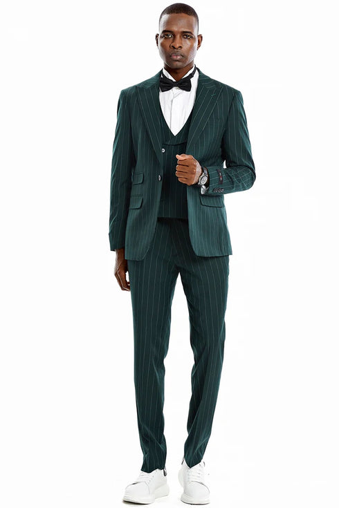 1920s Mens Suit - 1920s Mens Outfit - 1920s  costume  Bold Pinstripe Wide Suit in Hunter Green