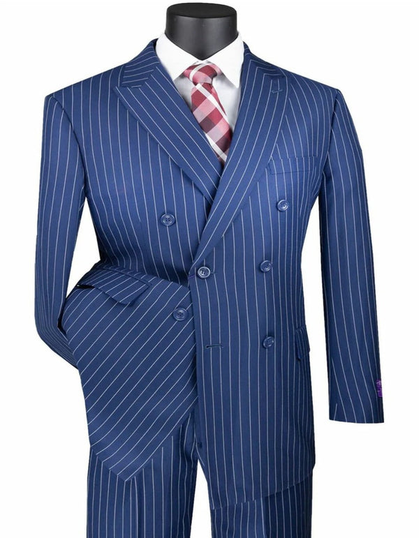 1920s Mens Suit - 1920s Mens Outfit - 1920s  costume  Bold Pinstripe Wide Suit in Indigo Blue