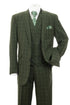 Men’s Olive Windowpane Plaid Suit, 2 Button Formal Suit with Double Breasted Vest
