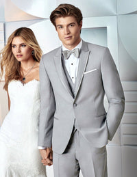 Mens Designer Marseille One Button Satin Trimmed Peak Tuxedo Light Grey