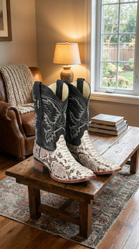 Natural Python Square Toe Boots