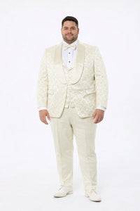 Ivory Floral Prom Tuxedo for Men – Wide Shawl Lapel Formal Set