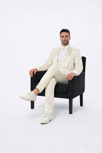 Ivory Floral Prom Tuxedo for Men – Wide Shawl Lapel Formal Set