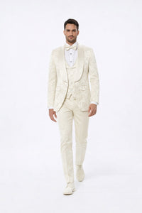 Ivory Floral Prom Tuxedo for Men – Wide Shawl Lapel Formal Set