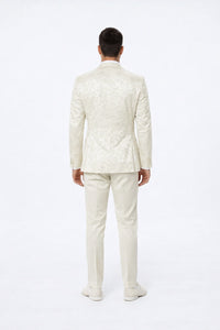 Ivory Floral Prom Tuxedo for Men – Wide Shawl Lapel Formal Set
