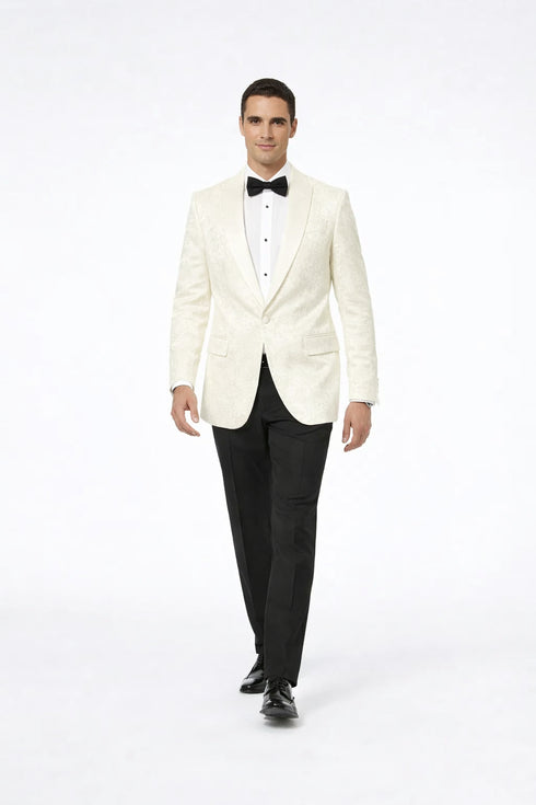 Ivory Paisley Tuxedo Jacket with Shawl Lapel – Luxury Wedding & Prom Blazer for Men