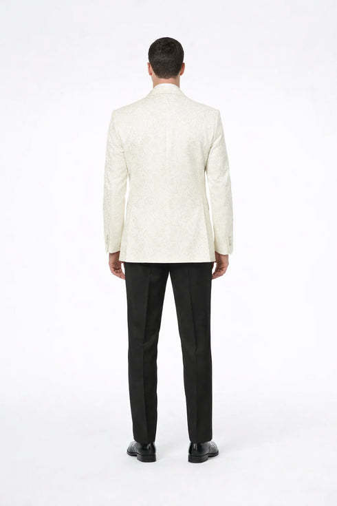 Ivory Paisley Tuxedo Jacket with Shawl Lapel – Luxury Wedding & Prom Blazer for Men