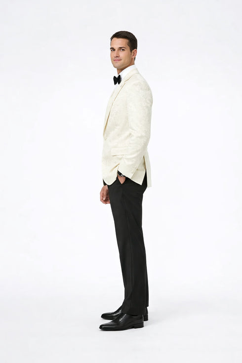 Ivory Paisley Tuxedo Jacket with Shawl Lapel – Luxury Wedding & Prom Blazer for Men