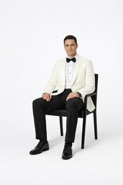 Ivory Paisley Tuxedo Jacket with Shawl Lapel – Luxury Wedding & Prom Blazer for Men