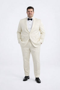 Classic Ivory Slim Fit Tuxedo with Peak Framed Lapel – Formal Wear
