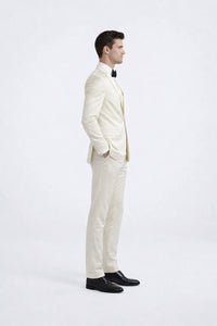 Classic Ivory Slim Fit Tuxedo with Peak Framed Lapel – Formal Wear