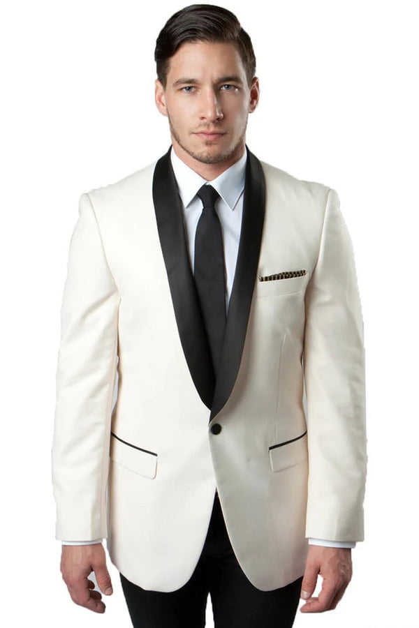 Mens One Button Shawl Lapel Ivory and Black Dinner Jacket