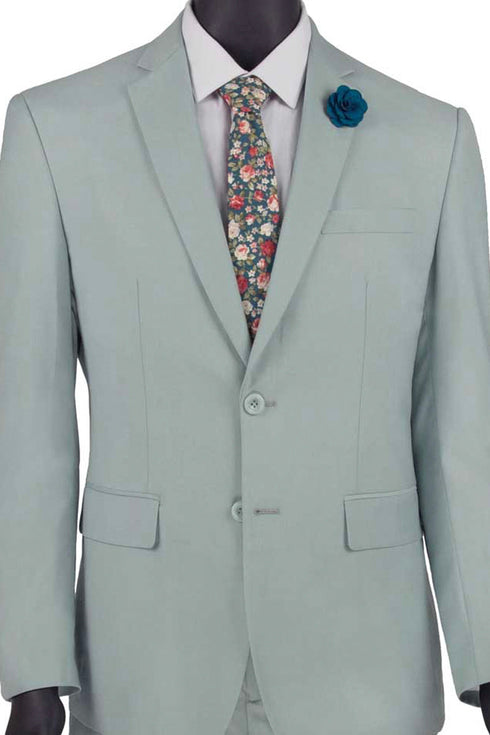 Mens 2 Button Wool Feel Slim Fit Suit in Sage