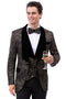 Men's Geometric Print Tuxedo Jacket with Square Shawl Lapel in Black & Gold