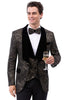 Men's Geometric Print Tuxedo Jacket with Square Shawl Lapel in Black & Gold