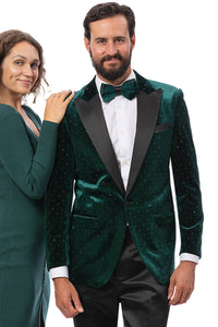 Men's Modern Fit Wedding & Prom Tuxedo Jacket in Hunter Green with Diamond Studs