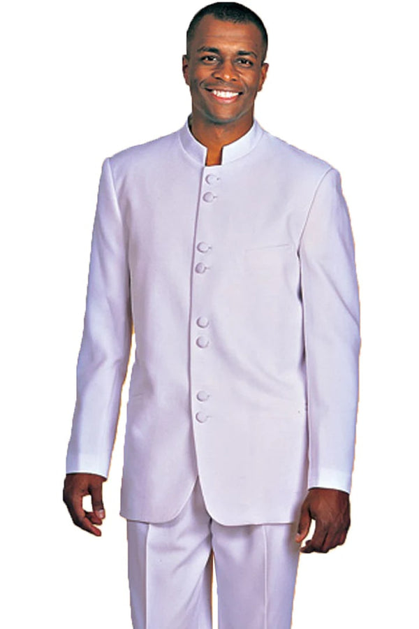 All White Mens Tuxedo -  Wedding Suit - Mens Classic 8 Button Mandarin Collar Suit In White