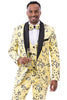 Men's Vested Shawl Lapel Wedding & Prom Tuxedo in Yellow Paisley Floral