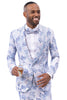 Men's One Button Satin Trim Wedding Tuxedo in Light Blue Floral Paisley