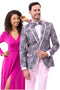 Men's One Button Modern Fit Wedding Tuxedo in Grey & Pink Floral Paisley
