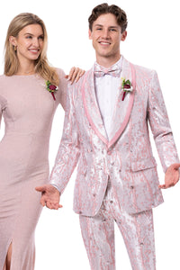 Men's Modern Fit Shawl Lapel Wedding & Prom Tuxedo in Pink Satin Paisley