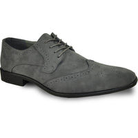 Bravo Mens Vegan Suede Wedding & Prom Wingtip Lace Up Dress Shoe in Grey