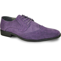 Bravo Mens Vegan Suede Wedding & Prom Wingtip Lace Up Dress Shoe in Purple