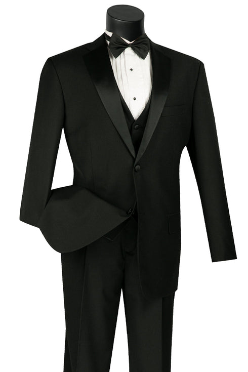 Mens Vested 2 Button Classic Tuxedo in Black