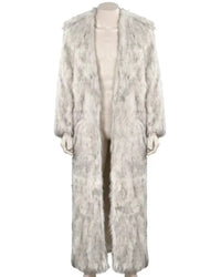 Mens Luxury White Fur Coat – Open Front Design with Fur Cuffs
