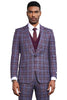 Men's Stacy Adams Bold Windowpane Plaid Print Vested Suit in Lavender & Purple