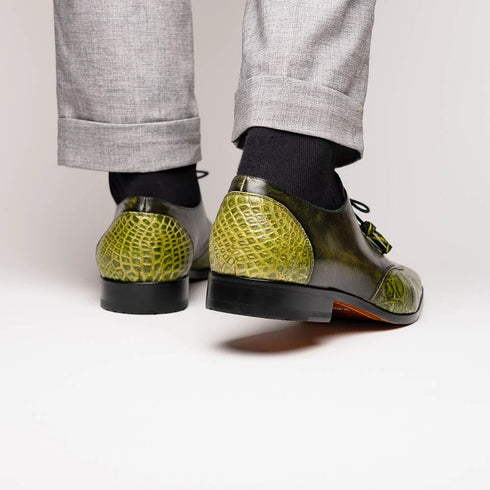 Marco Di Milano Anzio Exotic Alligator & Calfskin Leather Green Oxfords