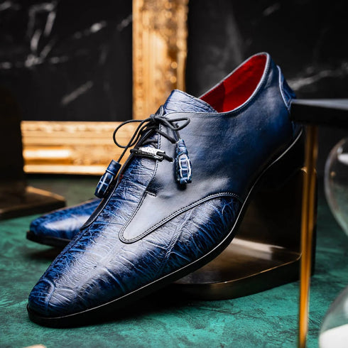 Marco Di Milano Anzio Exotic Alligator & Calfskin Leather Blue Oxfords