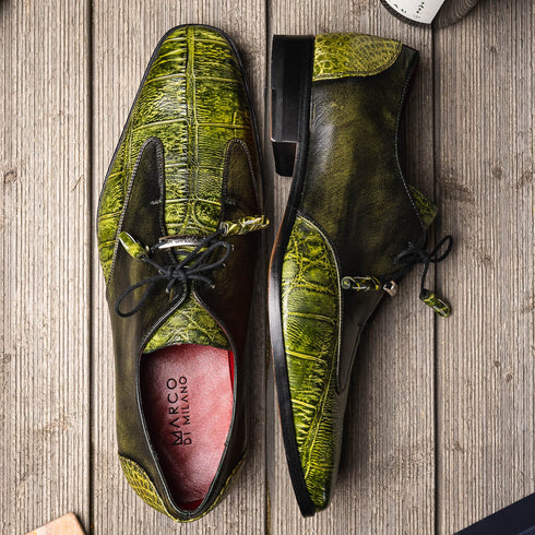 Marco Di Milano Anzio Exotic Alligator & Calfskin Leather Green Oxfords