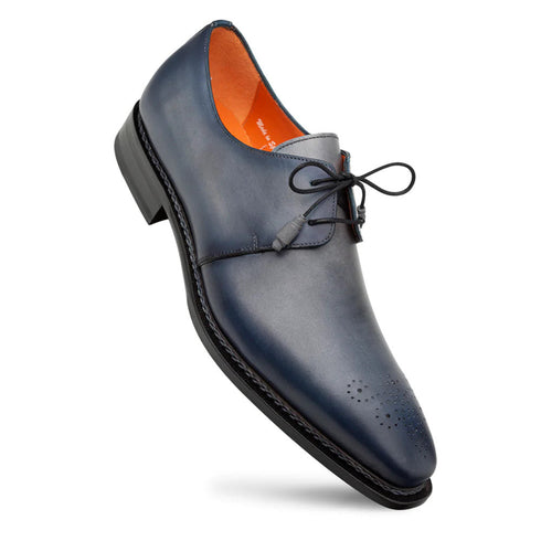 Principe Patina Leather Derby Gray/Blue By Mezlan Made In Spain Brand