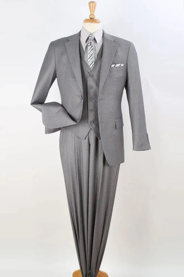 Mens Two Button Classic Fit Vested  Light Grey Suit