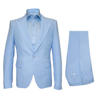 Seersucker Suit Peak Lapel Suit in Color "BLUE" - Summer Fabric Tone on Tone Shadow Stripe By Rossiman