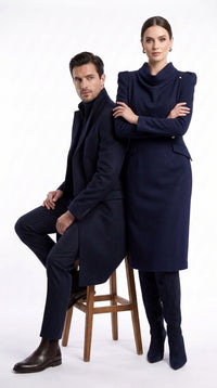 Men’s Navy Blue Bravo Top Overcoat, 4 Button Wool Blend Formal Winter Dress Coat