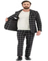 Mens Plaid Suits - Windowpane Pattern With Vest -Business Suit Black