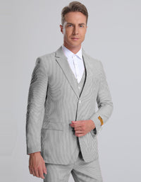 Mens Jacket + Pants Summer Seersucker Suit in Black Pinstripe