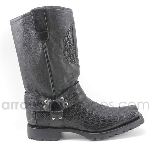 Los Altos Men's Black Genuine Caiman Leather Biker Boots