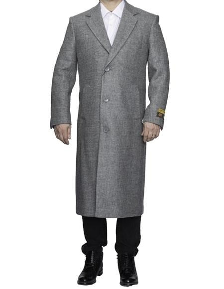 Men's Dress Coat Full Length Wool Dress Top Coat / Overcoat in Light Grey Mackinaw Coats