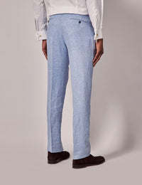 Mens Linen Suit For Beach Wedding - Summer  Suit in Light Blue Herringbone