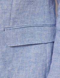 Mens Linen Suit For Beach Wedding - Summer  Suit in Light Blue Herringbone